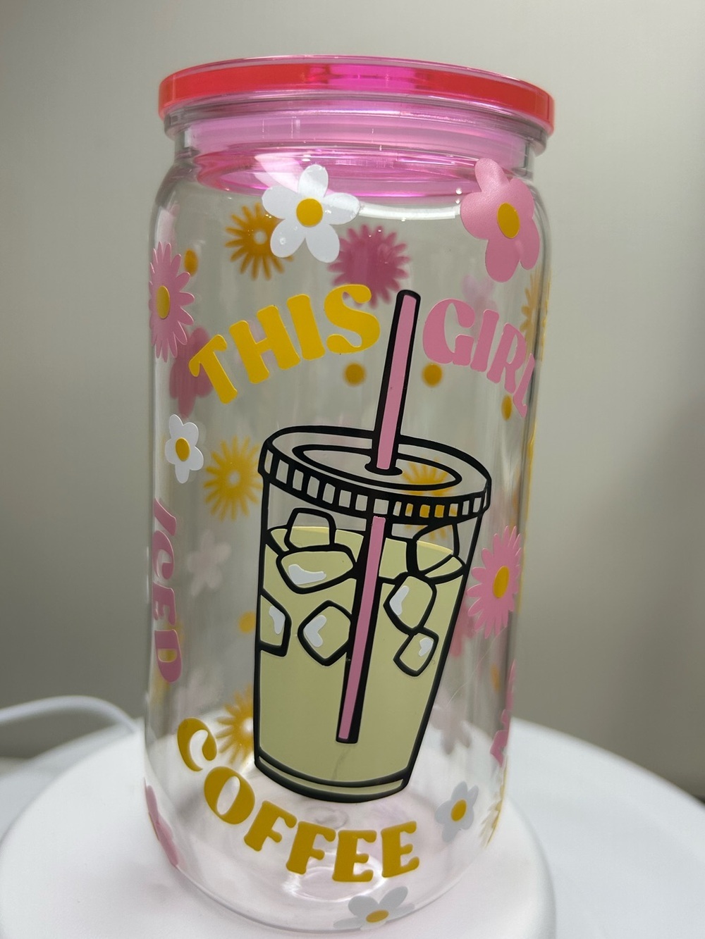 Pink Lid Floral Iced Coffee Tumbler